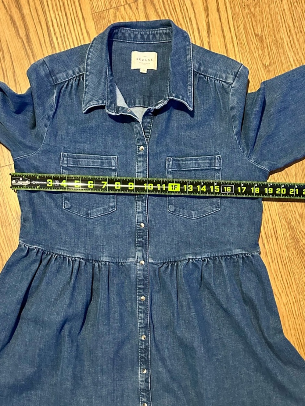 Sézane Leana Denim Shirt Dress Button Front Chambray Tiered Mini Long Sleeve - Picture 7 of 14